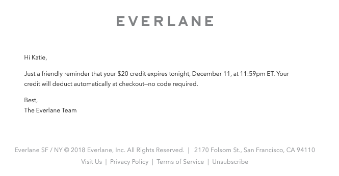 Reminder email from Everlane
